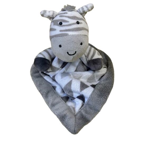 Lullaby Lane Zebra Lovey Baby Security Blanket Plush White Gray - Picture 1 of 5